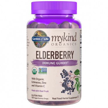 Mykind Organics Elderberry, Real Fruit - 120 vegan gummy drops