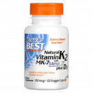 Natural Vitamin K2 MK7 with MenaQ7 plus D3, 180mcg - 60 vcaps